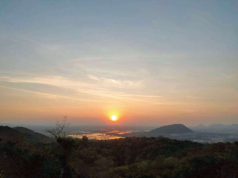 Bamboo Train, Banann Temple, Fruit Bat, Bat Cave, Sunset - The suspension bridge and riverside plantations