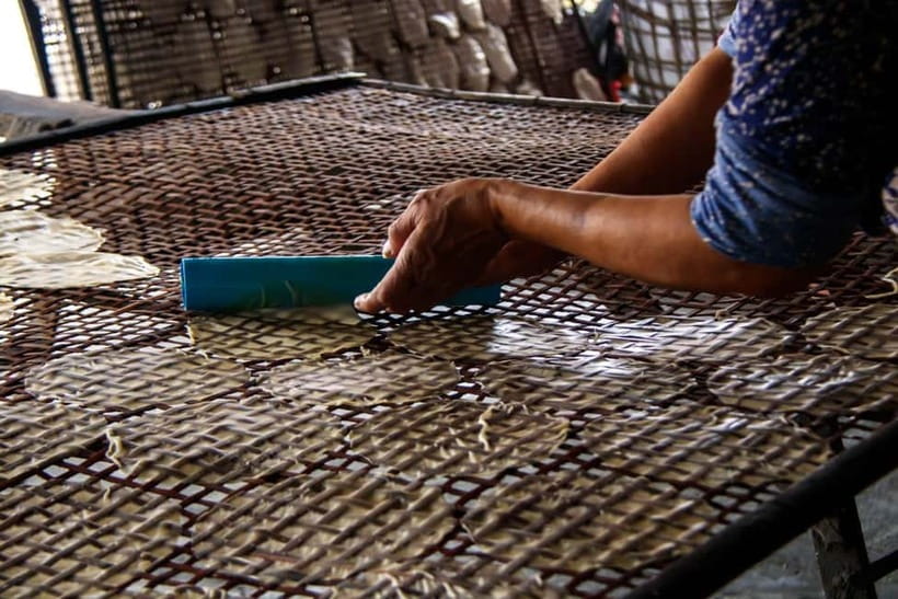 Handicraft tour/rice paper,/rice wine/bat cave Sun Set - Markets, village food, and the work behind Cambodian snacks