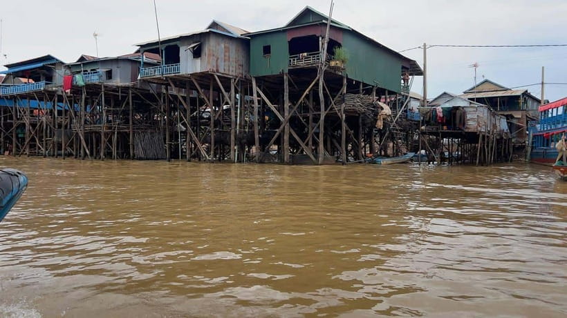 Sunset Kompong Pluk Floating Village - Rice fields and village roads